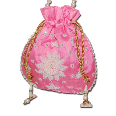 "Designer Beads Potli (Pink color) -12010-002 - Click here to View more details about this Product